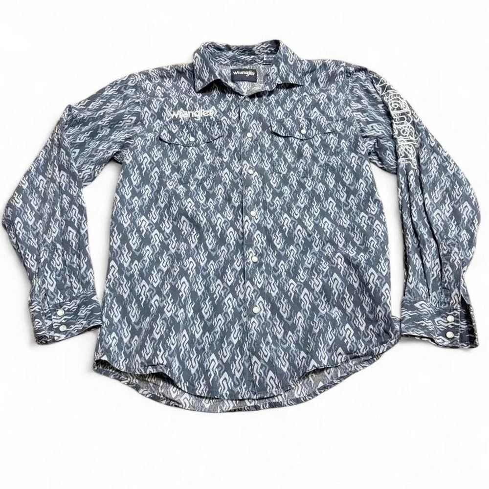 0194 Blue Wrangler Flame Pearl Snap Button Down